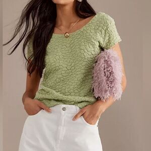 Maeve by Anthropology NWT’s Green Textured Scoop Neck Textured Top Size X-Large